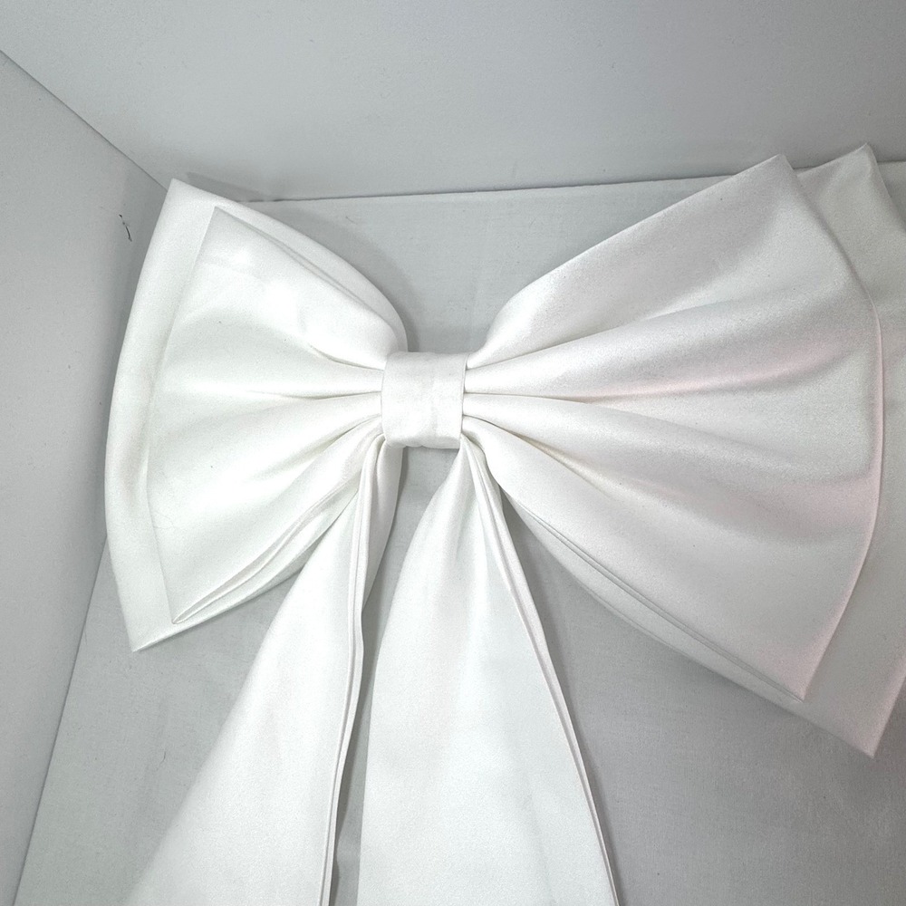 Oversized White Satin Bridal Bow Dress Embellishment Hair Accessory 14x24 Inch - Picture 8 of 8